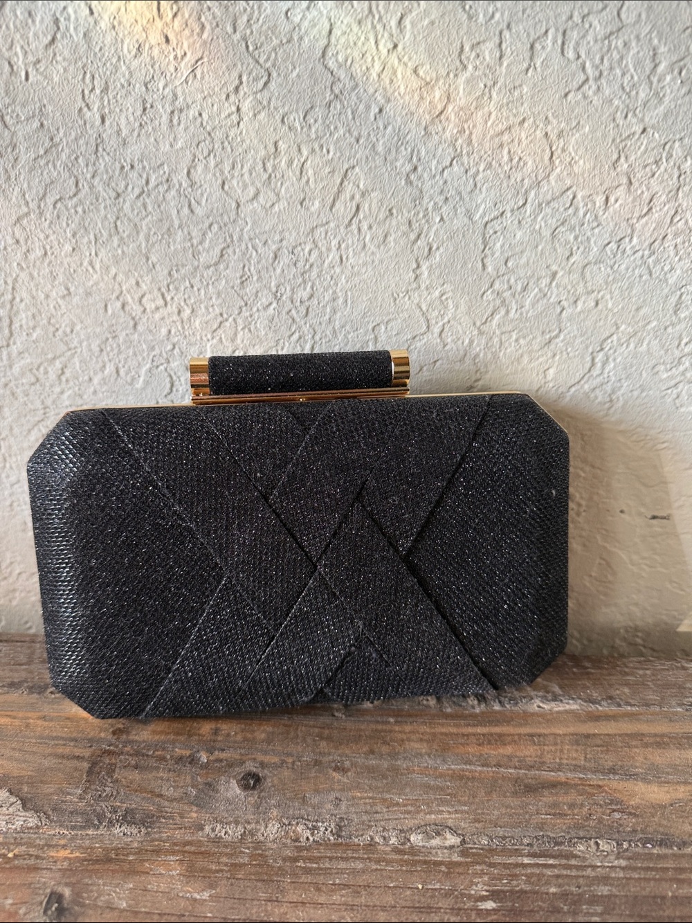 Elegant Black Sparkle Evening Clutch with Gold Accent